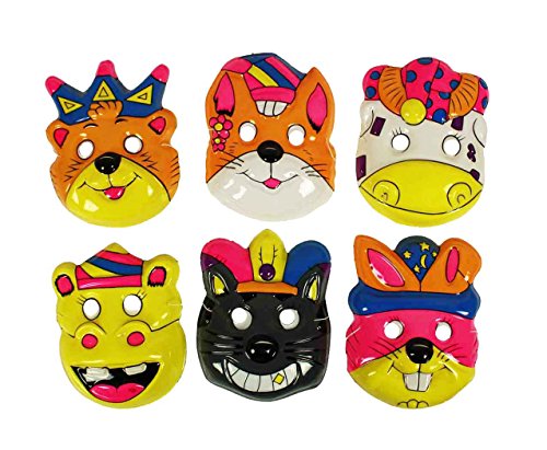 HAAC 6er Set Maske Masken für Kinder und Erwachsene Farbe bunt Halloween Fasching Karneval mit Motiven wie Hase Bär Katze Kuh von HAAC
