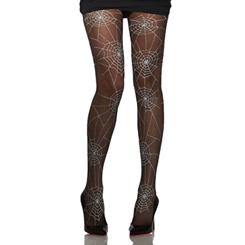 HAAC Nylon Strumpfhose schwarz mit weißen Spinnenweben für Halloween Fasching Karneval Party von HAAC