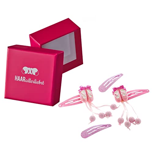 HAARallerliebst Haarspangen Set (6 teilig | Kleine Ballerina Schuhe| rosa) für Mädchen inkl. Schachtel zur Aufbewahrung (Schachtelfarbe: pink) von HAARallerliebst