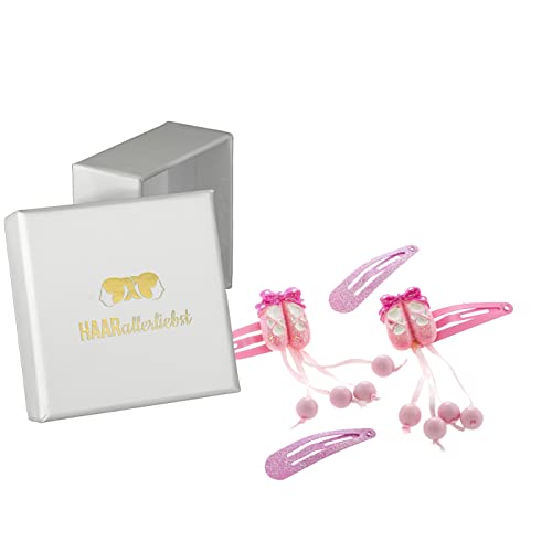 HAARallerliebst Haarspangen Set (6 teilig | Kleine Ballerina Schuhe| rosa) für Mädchen inkl. Schachtel zur Aufbewahrung (Schachtelfarbe: Weiss) von HAARallerliebst