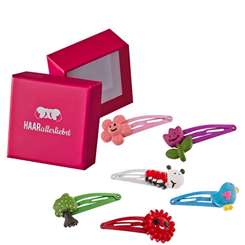 HAARallerliebst Haarspangen Set (6 Stück | Natur | bunt) für Mädchen inkl. Schachtel zur Aufbewahrung (Schachtelfarbe: pink) von HAARallerliebst