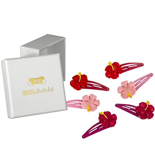 HAARallerliebst Haarspangen Set (6 Stück | Orchideen Blumen | rosa rot) für Mädchen inkl. Schachtel zur Aufbewahrung (Schachtelfarbe: Weiss) von HAARallerliebst