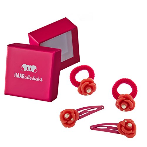 HAARallerliebst 4 Haarspangen Haargummis Haaraccessoires mit roten Rosen mit Strassstein in Pinker Box HAARallerliebst 4 Haarspangen Haargummis Haaraccessoires mit roten Rosen mit Strassstein in Pinker Box von HAARallerliebst