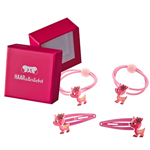 HAARallerliebst Haarschmuck Set (4 teilig | Bambie Rehkids | pink) für Mädchen inkl. Schachtel zur Aufbewahrung (Schachtelfarbe: pink) von HAARallerliebst