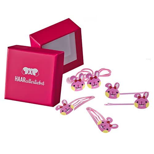 HAARallerliebst Haarschmuck Set (6 teilig | Hasen) für Kinder inkl. Schachtel zur Aufbewahrung (Schachtelfarbe: pink) von HAARallerliebst