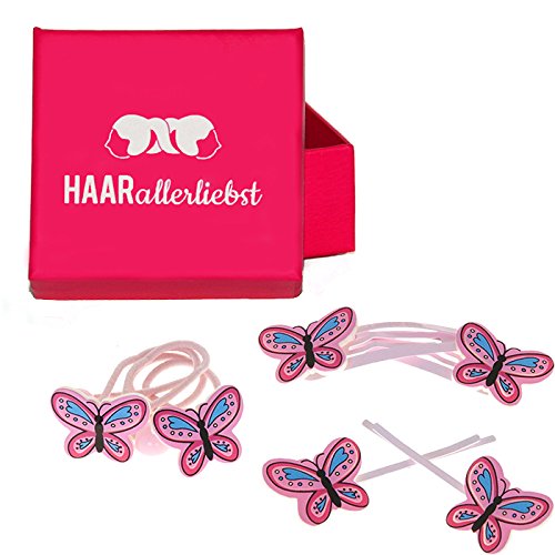 HAARallerliebst Haarschmuck Set (6 teilig | Schmetterlinge) für Kinder inkl. Schachtel zur Aufbewahrung … (Schachtelfarbe: pink) von HAARallerliebst
