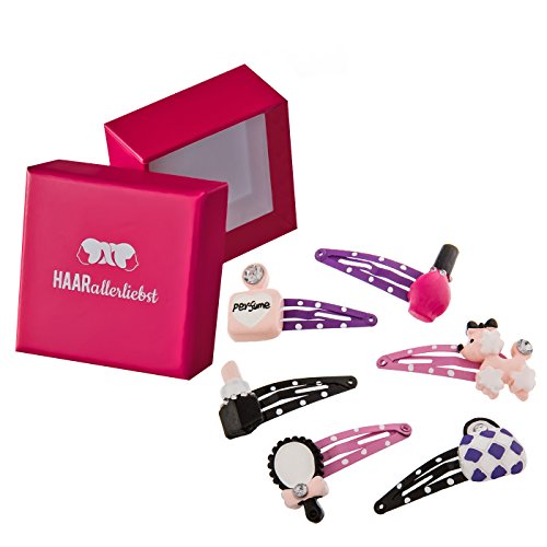 HAARallerliebst Haarspangen Set (6 Stück | Beaty Set | bunt) für Mädchen inkl. Schachtel zur Aufbewahrung (Schachtelfarbe: pink) von HAARallerliebst