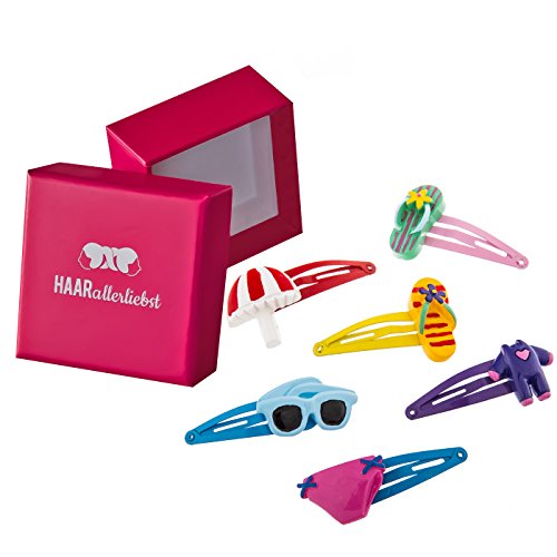 HAARallerliebst Haarspangen Set (6 Stück | Summer Feeling | bunt) für Mädchen inkl. Schachtel zur Aufbewahrung (Schachtelfarbe: pink) von HAARallerliebst