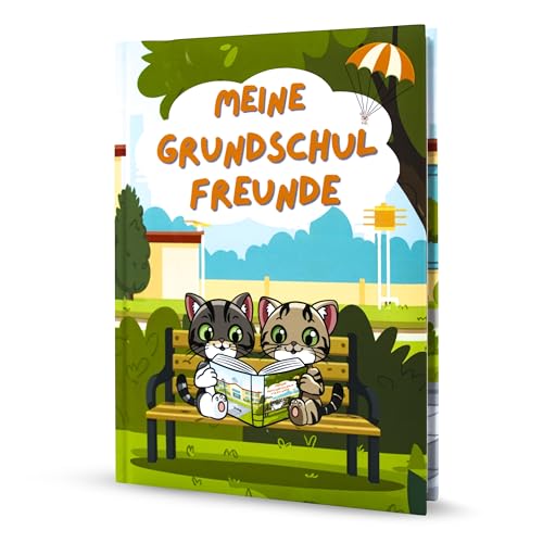 HAASEN VERLAG Freundebuch Schule - Meine Grundschulfreunde – Mit Katzen Max & Moritz - Schulfreundebuch - Geschenk Einschulung, Grundschule & Geburtstag, 30 Freunde, 104 Seiten, Hardcover von HAASEN VERLAG