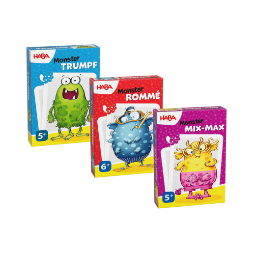 3er Set Kartenspiele, ab 5 Jahre – Monster Trumpf, Rommé, Mix-Max 3er Set Kartenspiele, ab 5 Jahre – Monster Trumpf, Rommé, Mix-Max von HABA
