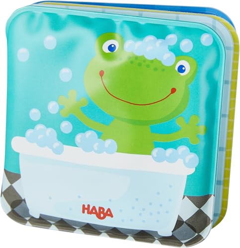 HABA 1304710 Mini Badebuch Frosch Fritz, mit Rassel – Baby Buch zum Planschen und Entdecken von HABA