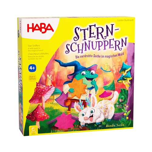 HABA Kinderspiel Sternschnuppern – Sammelspiel mit Drehmechanismus, 48 Bunte Holzsterne, 2 Spielvarianten (Einsteiger & Fortgeschrittene), für Kinder ab 4 Jahren – 1307119001 von HABA