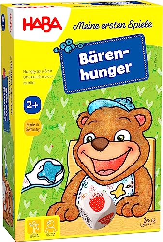 HABA 301257 300171 - Meine ersten Spiele – Bärenhunger | Lustige Spielesammlung für 1-3 Spieler ab 2 Jahren | Mit süßem Bären-Aufsteller zum Füttern von HABA