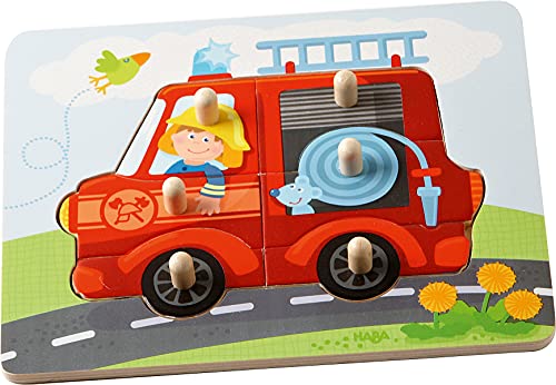 HABA 302536 - Greifpuzzle Feuerwehr, 6-teiliges Holzpuzzle mit Feuerwehr-Motiv und großen Holzknöpfen zum Greifen, Holzspielzeug ab 12 Monaten HABA 302536 - Greifpuzzle Feuerwehr, 6-teiliges Holzpuzzle mit Feuerwehr-Motiv und großen Holzknöpfen zum Greifen, Holzspielzeug ab 12 Monaten von HABA