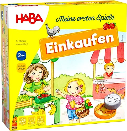 HABA 302781 – Meine ersten Spiele – Einkaufen, Spiel ab 2 Jahren mit 3D-Marktstand und Spielmaterial aus Holz von HABA