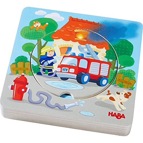 HABA 303252 - Holzpuzzle Feuerwehr-Einsatz , Puzzlespaß in 5 Schichten , Holzspielzeug ab 12 Monaten , 6 Stabile Holzteile mit bunten Feuerwehrmotiven von HABA