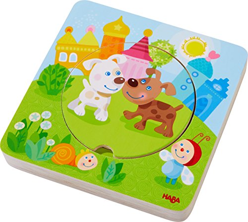 HABA 303536 - Holzpuzzle Kunterbunte Tierkinder , Puzzlespaß in 5 Schichten , Holzspielzeug ab 12 Monaten , Stabile Holzteile mit bunten Tiermotiven von HABA