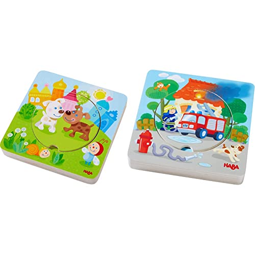 HABA 303536 - Holzpuzzle Kunterbunte Tierkinder | Puzzlespaß in 5 Schichten | Holzspielzeug ab 12 Monaten | mit bunten Tiermotiven & 303252 - Holzpuzzle Feuerwehr-Einsatz | ab 12 Monaten HABA 303536 - Holzpuzzle Kunterbunte Tierkinder | Puzzlespaß in 5 Schichten | Holzspielzeug ab 12 Monaten | mit bunten Tiermotiven & 303252 - Holzpuzzle Feuerwehr-Einsatz | ab 12 Monaten von HABA