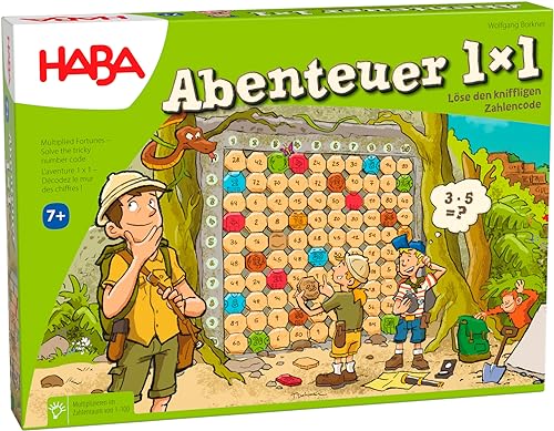 HABA -303717 Abenteuer 1x1 , Rechen- und Lernspiel zum spielerischen Trainieren des Einmaleins , Multiplizieren im Zahlenraum 1-100 , Cleveres Spielprinzip mit Selbstkontrolle , Spiel ab 7 Jahren von HABA