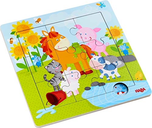 HABA 303767 - Holzrahmen-Puzzle Tierfreunde, 9-teiliges Holzpuzzle mit Tiermotiven, Holzspielzeug ab 18 Monaten von HABA