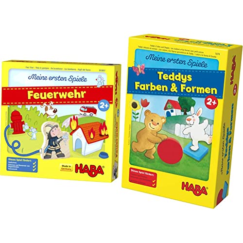 HABA 303807 - Meine ersten Spiele – Feuerwehr Spannendes Memospiel für 1-4 Spieler ab 2 Jahren & 5878 - Meine ersten Spiele Teddys Farben und Formen, Legespielsammlung ab 2 Jahren von HABA