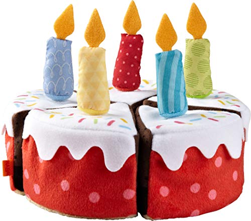 HABA 304105 - Geburtstagstorte, Zubehör für Kaufladen und Kinderküche, Stoff-Torte aus 5 Teilen mit abnehmbaren Kerzen, Spielzeug ab 3 Jahren von HABA