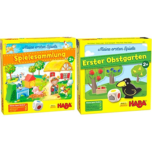 HABA 304223 - Meine ersten Spiele – Spielesammlung, 10 erste Spiele auf dem Bauernhof & 4655 - Meine ersten Spiele Erster Obstgarten, unterhaltsames Brettspiel rund um Farben und Formen ab 2 Jahren von HABA