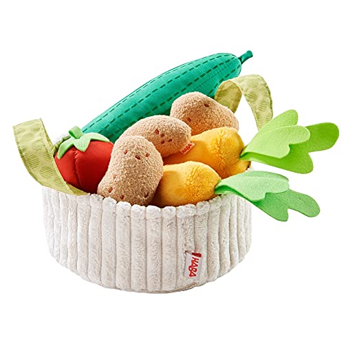HABA 304230 - Gemüsekorb, Zubehör für Kaufladen und Kinderküche, Korb mit Gurke, Tomate, Karotten und Kartoffeln aus Stoff, Spielzeug ab 3 Jahren von HABA