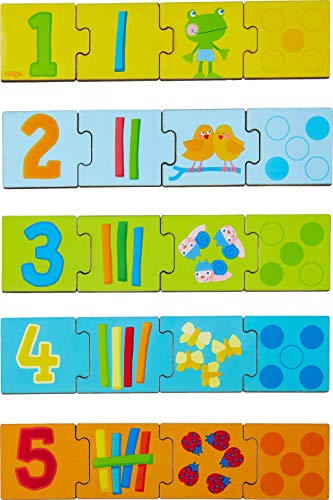 HABA 304258 - Zuordnungsspiel Zahlen, Sortierspiel zum spielerischen Kennenlernen von Zahlen und Mengen, 20 Puzzleteile aus Holz, Spiel ab 2 Jahren von HABA