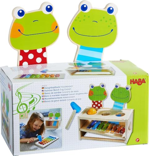 HABA 304271 - Klang-Klopfbank Froschkonzert, Klopfbank und Metallophon mit Kugel und Schlägel, Spielzeug ab 2 Jahren von HABA
