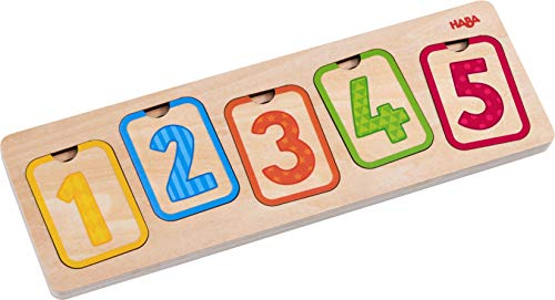 HABA 304587 - Holzpuzzle Erste Zahlen, 10-teiliges Greifpuzzle mit Zahlen und Mengen von 1-5, Holzspielzeug ab 12 Monaten von HABA