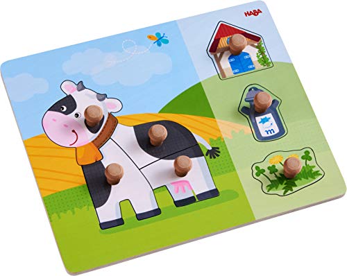 HABA 304591 - Greifpuzzle Kuh Annabell, 7-teiliges Holzpuzzle mit Kuhmotiv und großen, griffigen Holzknöpfen, Holzspielzeug ab 12 Monaten HABA 304591 - Greifpuzzle Kuh Annabell, 7-teiliges Holzpuzzle mit Kuhmotiv und großen, griffigen Holzknöpfen, Holzspielzeug ab 12 Monaten von HABA