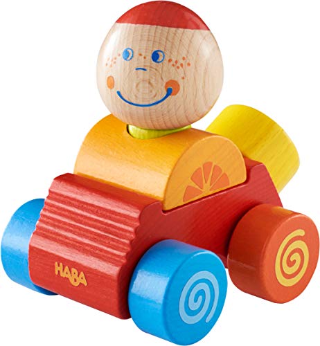 HABA 304737 - Entdeckerauto Ben, buntes Auto aus Holz mit Steckfigur, 4 Teile, Spielzeug ab 12 Monaten von HABA