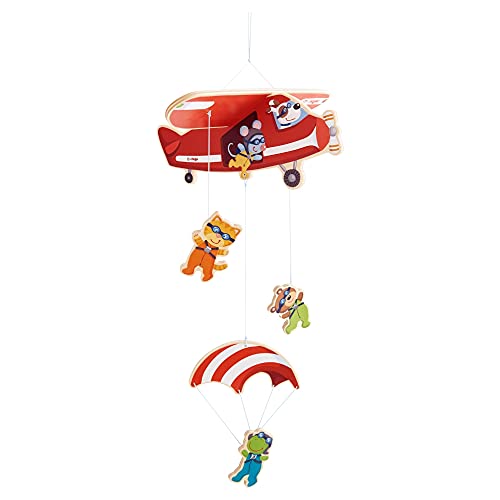 HABA 304758 - Mobile Fallschirmspringer, Zubehör fürs Kinderzimmer, mit vielen Tierfiguren, aus Holz, leicht zu montieren, geeignet von Geburt an von HABA