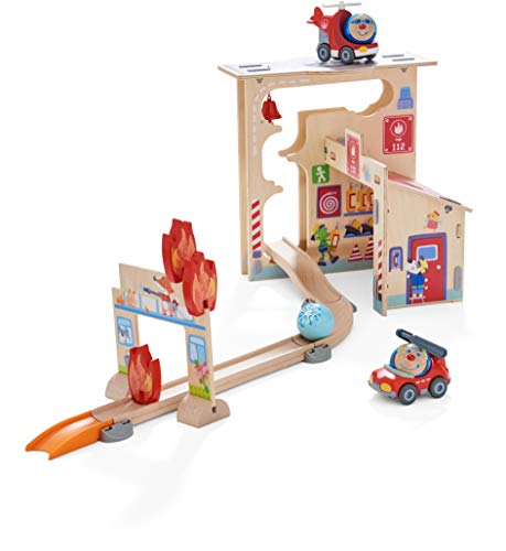 HABA 304847 - Kullerbü Spielbahn Feuerwehrwache, Holzkugelbahn mit vielen Spieleffekten, Feuerwehrauto und Feuerwehrhubschrauber, Motorikspielzeug ab 2 Jahren HABA 304847 - Kullerbü Spielbahn Feuerwehrwache, Holzkugelbahn mit vielen Spieleffekten, Feuerwehrauto und Feuerwehrhubschrauber, Motorikspielzeug ab 2 Jahren von HABA