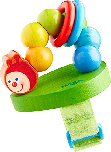 HABA 305106 - Buggy-Spielfigur Raupe, Kinderwagen-Spielzeug aus Holz mit Klappereffekt, flexible Befestigung per Klettverschluss, Babyspielzeug ab 12 Monaten von HABA