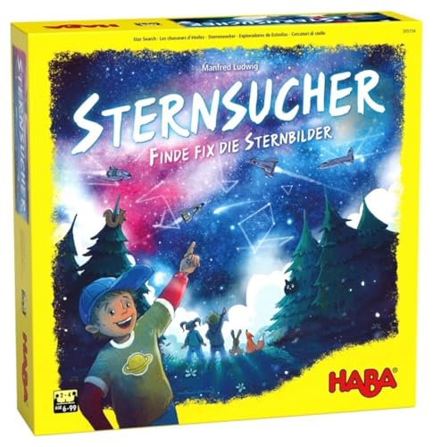 HABA 305154 - Sternsucher, Spiel für Kinder ab 6 Jahren mit atmosphärischem Spielaufbau und Neon-Sternen, Würfel und Spielfiguren aus Holz, zwei Spielvarianten HABA 305154 - Sternsucher, Spiel für Kinder ab 6 Jahren mit atmosphärischem Spielaufbau und Neon-Sternen, Würfel und Spielfiguren aus Holz, zwei Spielvarianten von HABA