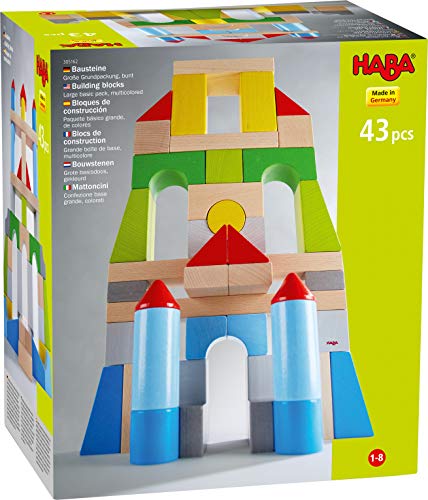 HABA 305162 - Bausteine – Große Grundpackung, bunt, mit 43 Steinen in unterschiedlichen Farben und Formen, Motorikspielzeug aus Holz, für Baumeister von 1 bis 8 Jahren von HABA