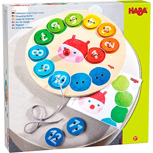 HABA 305288 - Fädelspiel Regenbogenraupe, Fädelspiel ab 3 Jahren, bunt von HABA