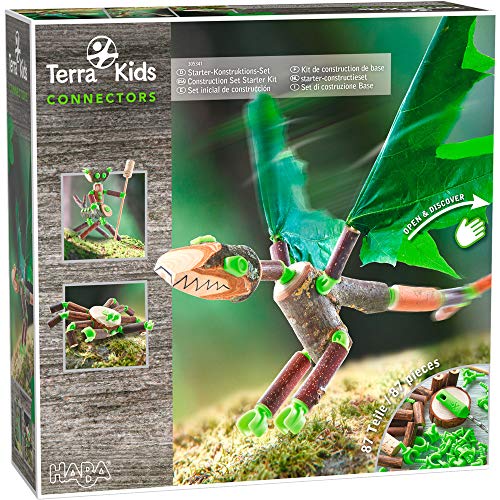 HABA 305341 - Terra Kids Connectors - Starter-Konstruktions-Set, Bastelset zum Bauen von Figuren für Kinder, Verbinder aus Kunststoff für Holz und Kork, mit Handbohrer und Anleitung von HABA