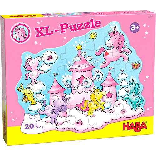 HABA 305467 - Puzzle Einhorn Glitzerglück – Wolkenpuzzelei, Puzzle ab 3 Jahren, 20 Teile mit Einhorn-Motiv und Glitzereffekt zur Übung der Feinmotorik, Farb- und Formzuordnung von HABA