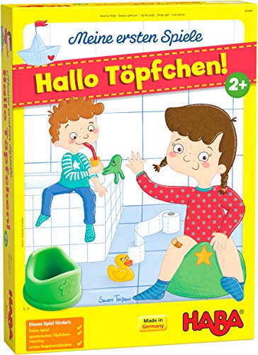HABA 305485 - Meine ersten Spiele – Hallo Töpfchen! – kooperatives Würfelspiel für 1-4 Spieler ab 2 Jahren, 3D-Spielkulisse mit 2 Motiven für Jungs und Mädchen von HABA