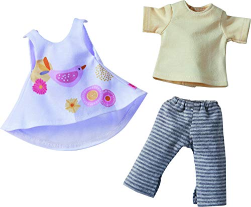 HABA 305576 - Kleiderset Frühlingszeit, Set aus Kleid, Hose und T-Shirt, Puppenzubehör für alle 32 cm großen HABA-Puppen, Spielzeug ab 18 Monaten von HABA