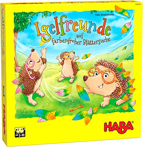 HABA 305587 - Igelfreunde, Würfelspiel für 2-4 Spieler ab 3 Jahren, umfangreiches Spielmaterial mit Igel-Figuren und Blättern zum Stecken von HABA