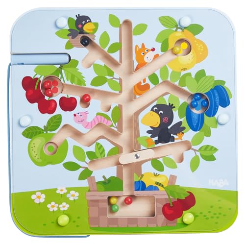 HABA Magnetspiel Obstgarten – Labyrinth mit Magnetstift und Kugeln, fördert Zählen und Farbzuordnung, Holzspielzeug ab 2 Jahren – 1306083001 von HABA