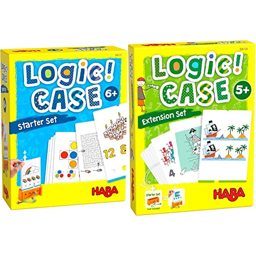 HABA 306121 - LogiCASE Starter Set 6+, Mitbringspiel ab 6 Jahren & 306124 - LogiCase Extension Set – Piraten, Mitbringspiel ab 5 Jahren von HABA