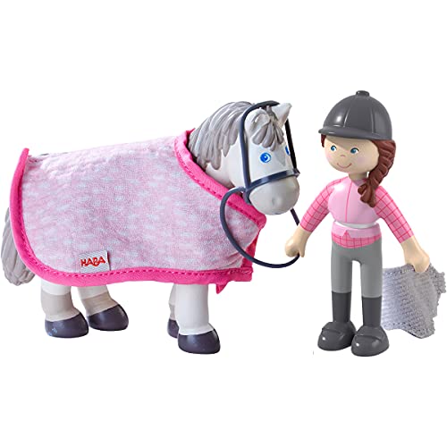 HABA 306168 - Little Friends – Reiterin Sanya und Pferd Saphira, Biegepuppen & Tiere ab 3 Jahren, Pink, Grau von HABA