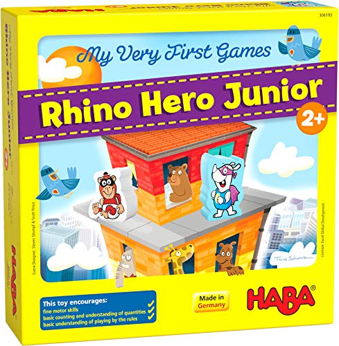 HABA 306193 - Meine allerersten Spiele - Rhino Hero Junior - Ein kooperatives Match- und Stapelspiel ab 2 Jahren (Made in Germany) von HABA