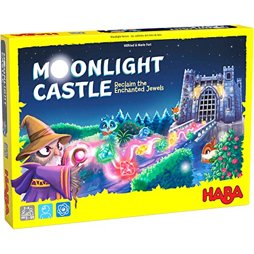 HABA 306483 Moonlight Castle, ein magisch farbenfrohes Sammel- und Schiebespiel für 2 bis 4 Helden, ab 5 Jahren, englische Version (Made in Germany) von HABA