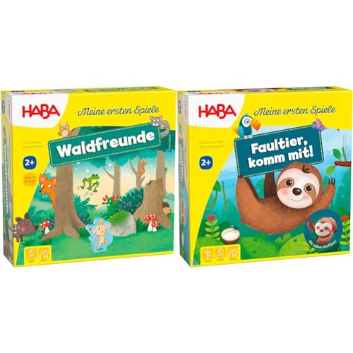 HABA 306605 - Meine ersten Spiele – Waldfreunde, Kleinkindspiel ab 2 Jahren, Made in Germany, Bunt & 306599 - Meine ersten Spiele – Faultier, komm mit!, Kleinkindspiel ab 2 Jahren, Bunt von HABA